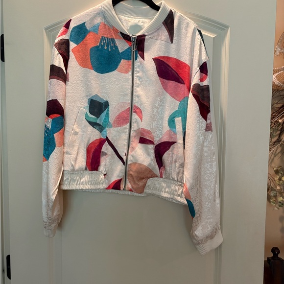 Elevenses Pink and White Bomber Jacket with Ribbed Cuffs - Picture 2 of 6